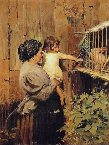 Oscar Pereira da Silva Grandma's offspring oil painting picture